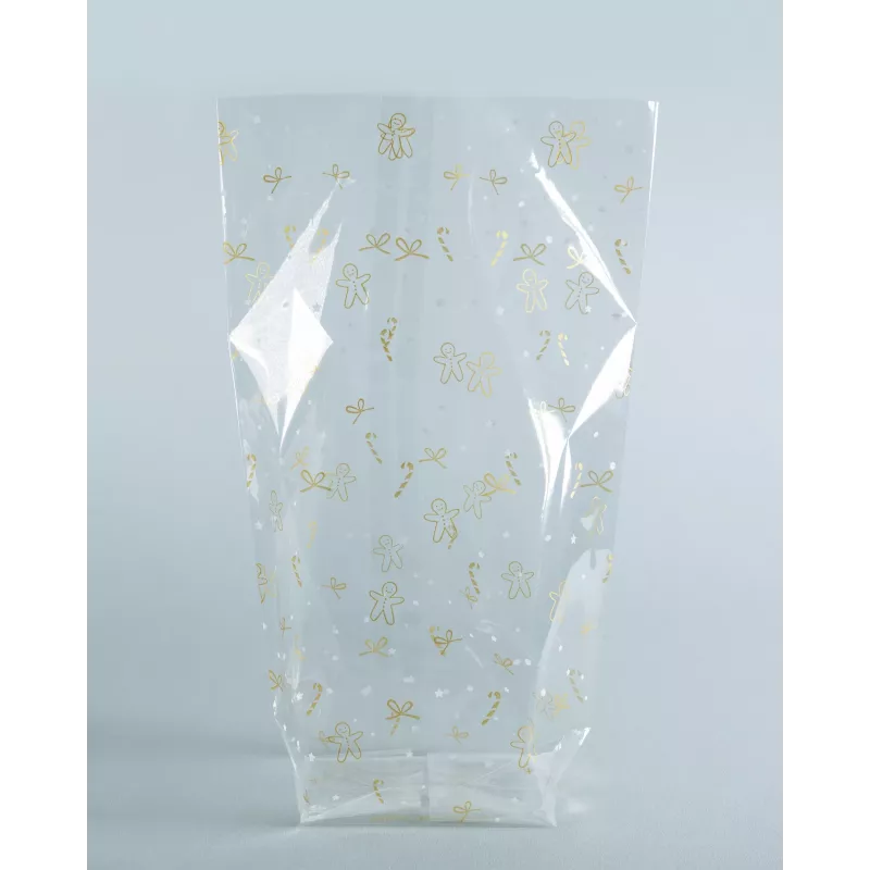 folia bolsa de celofán 14.0 x 23.0 cm transparente con estampado dorado