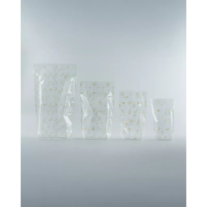 Bolsas de celofán folia 9.5 x 16.0 cm transparente con estampado dorado