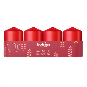 Bolsius Velas cilíndricas Ø60x40 mm, rojas, 4 uds.