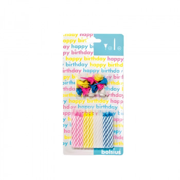 Bolsius velas de cumpleaños con soportes, 12 uds., multicolor