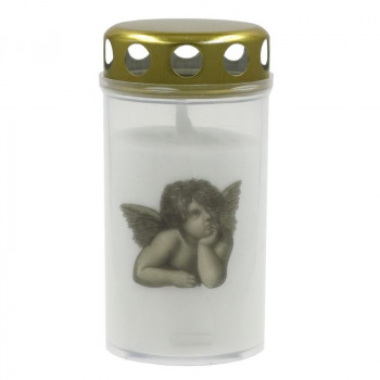 Candela vela para nicho con tapa 5,6x11,5 cm, duración ~40 h, blanco con estampado de ángel