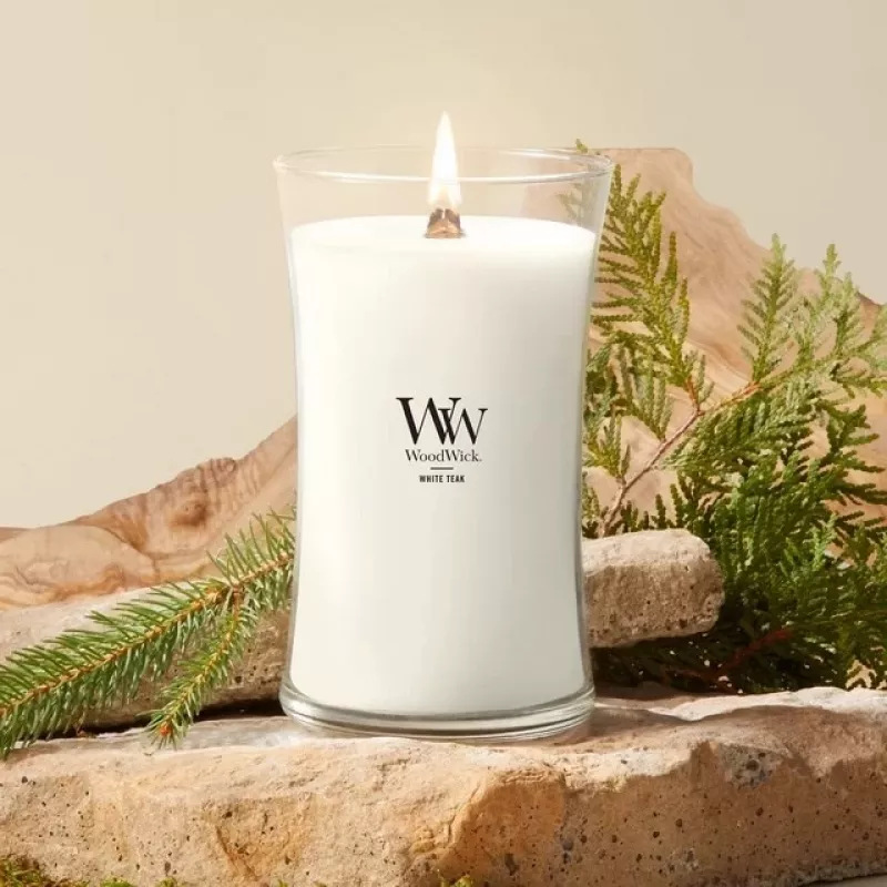 WoodWick White Teak Vela, grande, 610 g