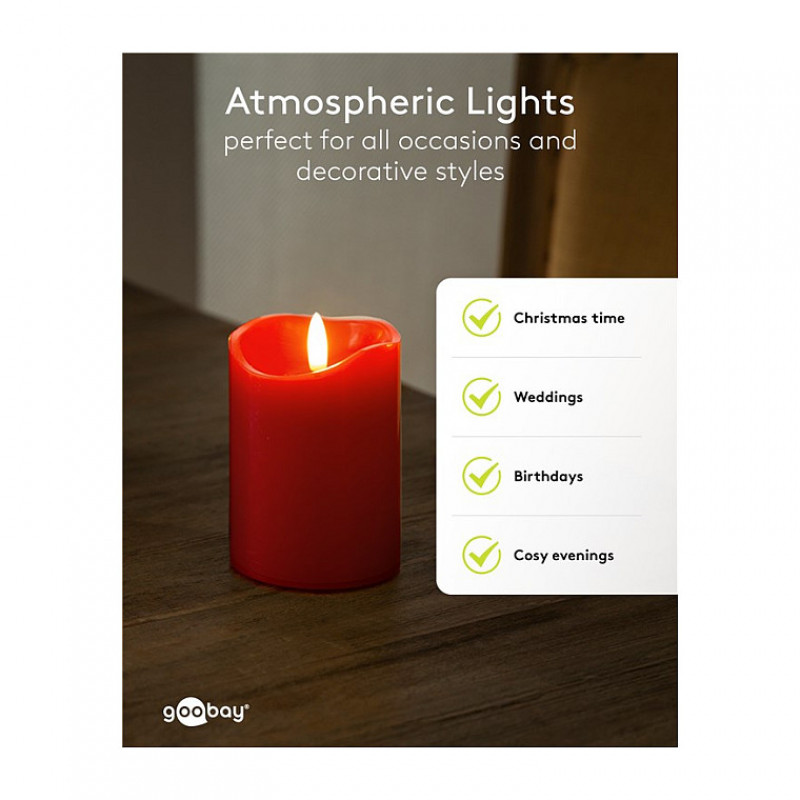 Goobay velas de cera LED, 10 cm, rojo