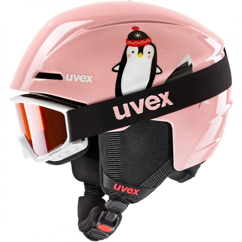 Set de casco de esquí para niños UVEX Viti 46-50, rosa