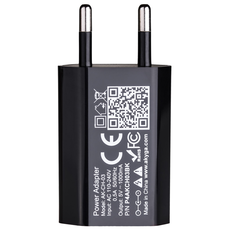 Cargador de pared Akyga AK-CH-03BK 5W USB-A 5V / 1A negro
