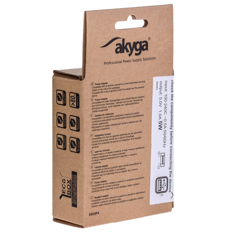 Cargador de pared Akyga AK-CH-03BK 5W USB-A 5V / 1A negro