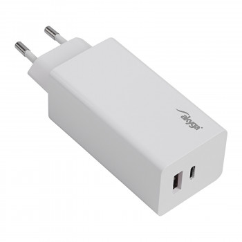 Cargador de pared Akyga AK-CH-20 100W USB-C USB-A PD GaN 5-20V / 1.5-5A blanco