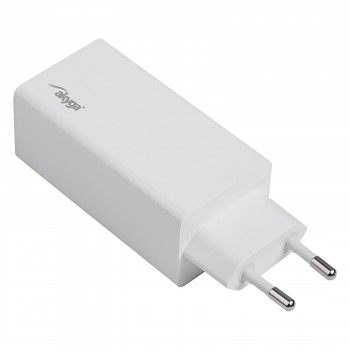 Cargador de pared Akyga AK-CH-20 100W USB-C USB-A PD GaN 5-20V / 1.5-5A blanco