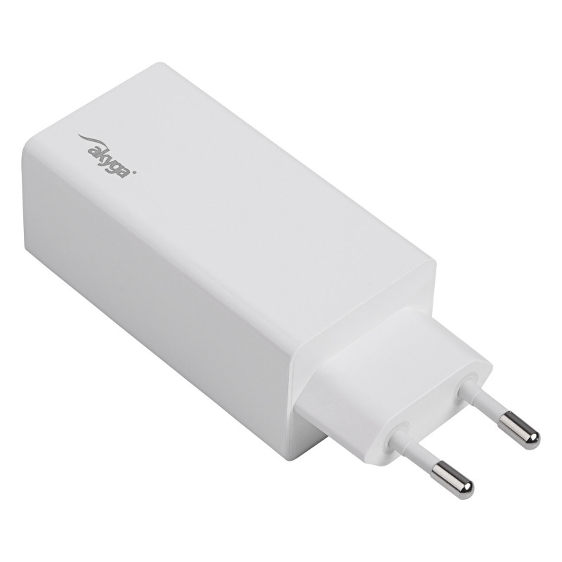 Cargador de pared Akyga AK-CH-20 100W USB-C USB-A PD GaN 5-20V / 1.5-5A blanco