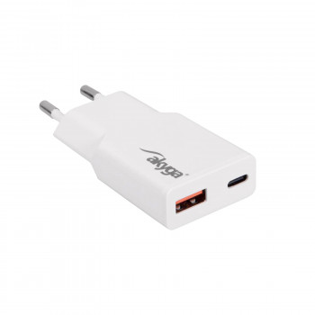 Cargador de pared Akyga AK-CH-27 30W USB-C USB-A PD GaN 5-20V / 1.5-3A blanco