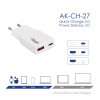 Cargador de pared Akyga AK-CH-27 30W USB-C USB-A PD GaN 5-20V / 1.5-3A blanco