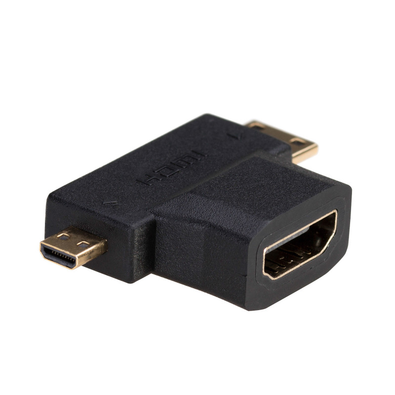 Akyga AK-AD-23 adaptador HDMI (F) a Mini HDMI (M) / Micro HDMI (M), negro
