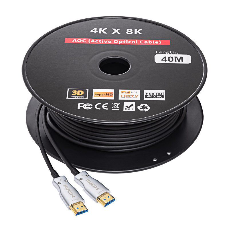Akyga AK-HD-400L Cable óptico activo HDMI 2.1 (AOC), 48 Gbps, 8K@60Hz, 4K@120Hz, 40 m, negro