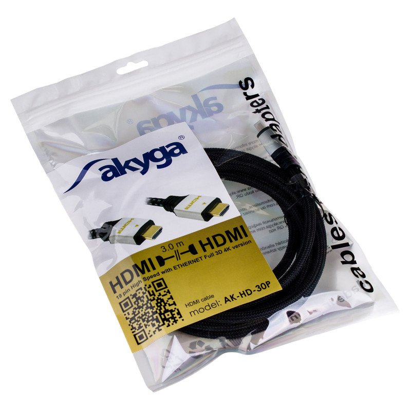 Akyga AK-HD-30P Cable HDMI v2.0, High Speed con Ethernet, 4K, 3 m, negro