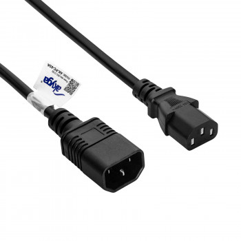 Akyga AK-PC-03C Cable alargador de alimentación IEC C14 a IEC C13, cobre 3x0,75 mm², 1,8 m, negro