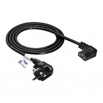 Akyga AK-PC-02C Cable de alimentación CEE 7/7 a IEC C13 acodado 90°, cobre 3x0,75 mm², 1,5 m, negro