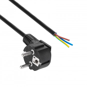 Akyga AK-OT-01S Cable de alimentación CEE 7/7 con extremo abierto, 3x 1,5 mm² cobre, 1,5 m, negro