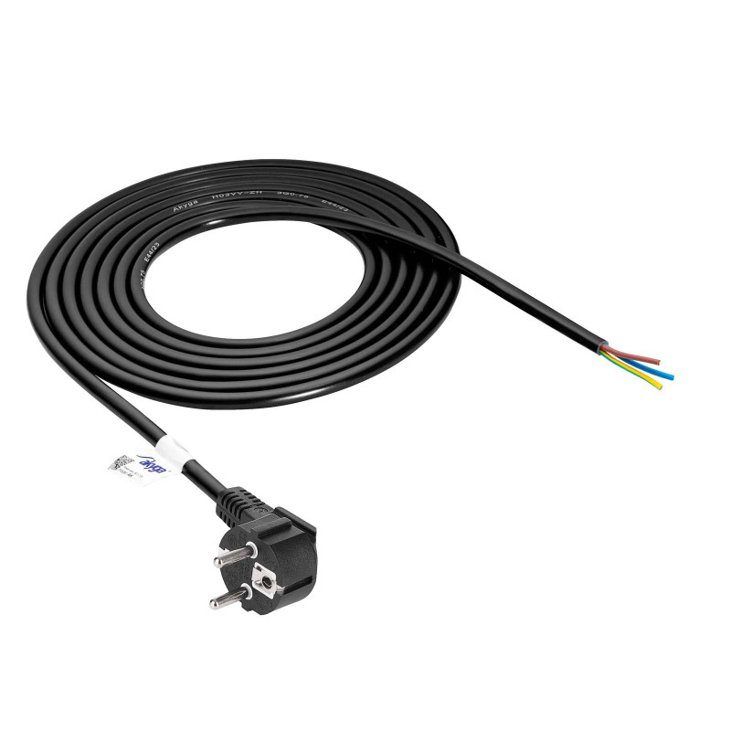 Akyga AK-OT-01S Cable de alimentación CEE 7/7 con extremo abierto, 3x 1,5 mm² cobre, 1,5 m, negro