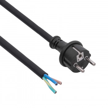 Akyga AK-OT-02S Cable de alimentación de goma CEE 7/7 con extremo abierto, H05RR-F 3x 1,5 mm², 1,8 m, negro