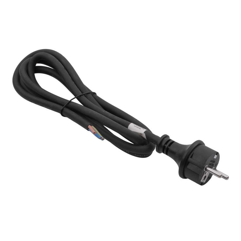 Akyga AK-OT-02S Cable de alimentación de goma CEE 7/7 con extremo abierto, H05RR-F 3x 1,5 mm², 1,8 m, negro