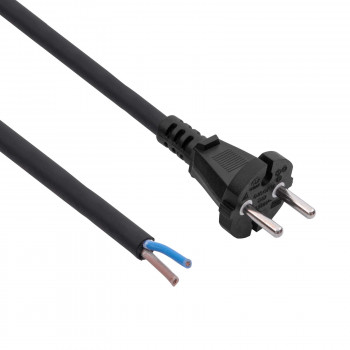 Akyga AK-OT-05S Cable de alimentación de goma CEE 7/17 con extremo abierto, H05RR-F 2x 1,5 mm², 3 m, negro