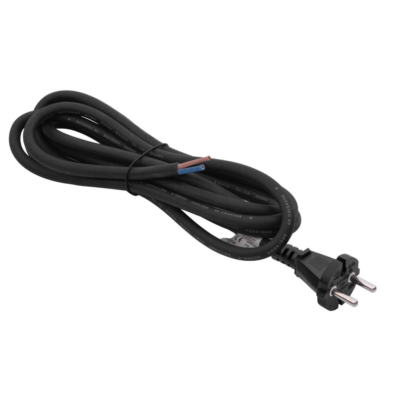Akyga AK-OT-05S Cable de alimentación de goma CEE 7/17 con extremo abierto, H05RR-F 2x 1,5 mm², 3 m, negro
