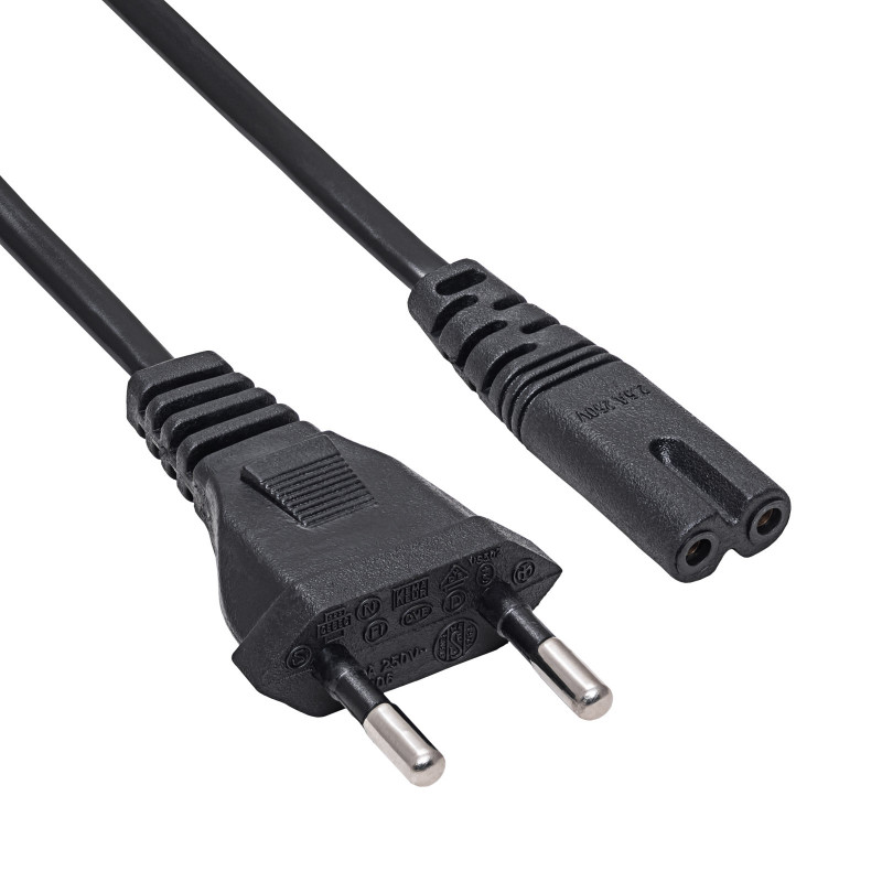 Akyga AK-RD-04A cable de alimentación CEE 7/16 (Europlug) a IEC C7 (ocho), CCA 2 x 0,5 mm², 0,5 m, negro