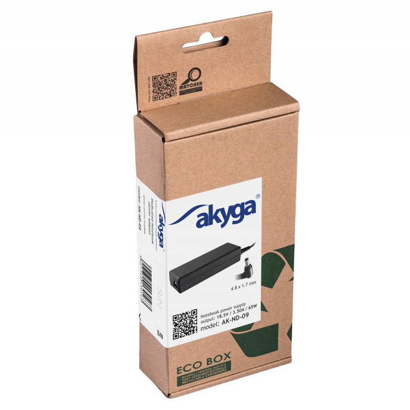 Akyga AK-ND-09 fuente de alimentación para portátil 18,5 V, 65 W, 4,8 x 1,7 mm, 1,2 m, para HP