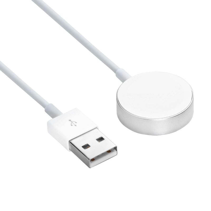 Akyga AK-SW-44 cable de carga para Apple Watch Ultra 2 / Series 9/8/7/6/5/4/3/2/1, aleación de aluminio, USB, 1 m, blanco