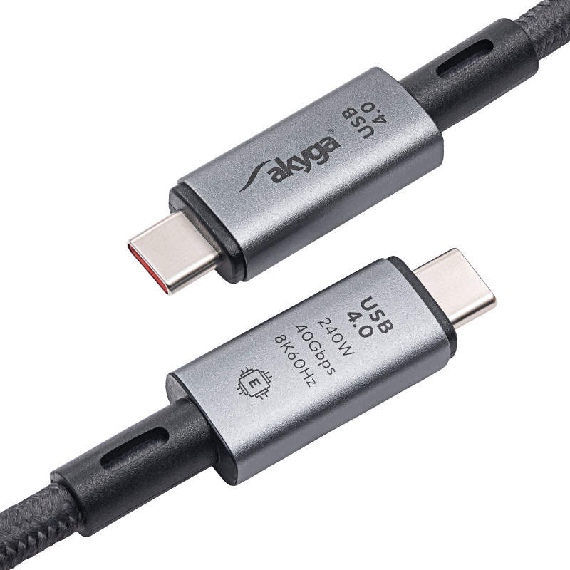 Akyga AK-USB-45 cable USB-C a USB-C trenzado, USB4, 40 Gbit/s, 240 W, 1 m, gris