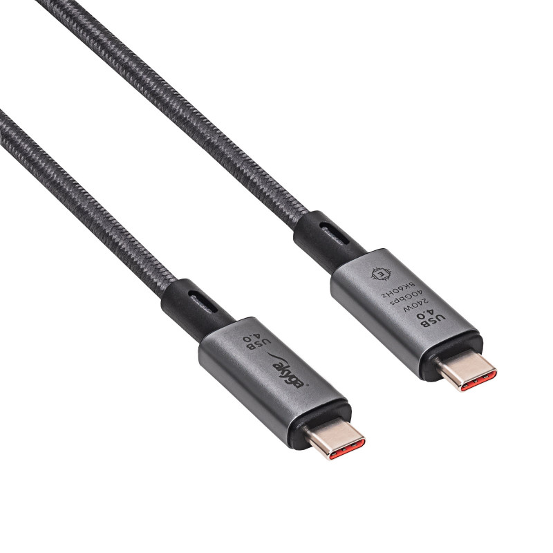 Akyga AK-USB-45 cable USB-C a USB-C trenzado, USB4, 40 Gbit/s, 240 W, 1 m, gris