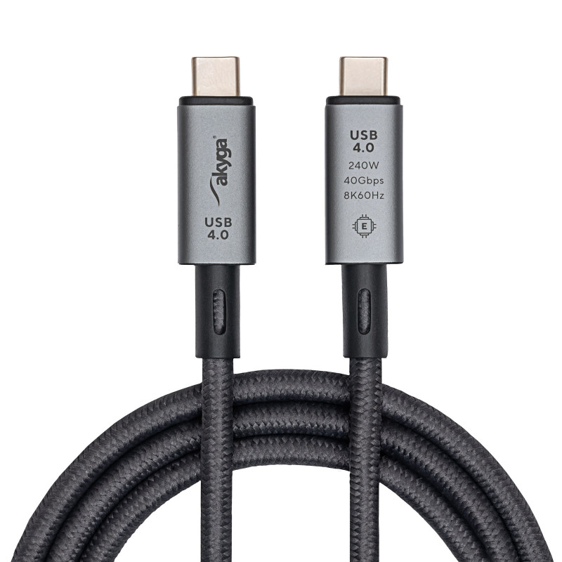 Akyga AK-USB-45 cable USB-C a USB-C trenzado, USB4, 40 Gbit/s, 240 W, 1 m, gris