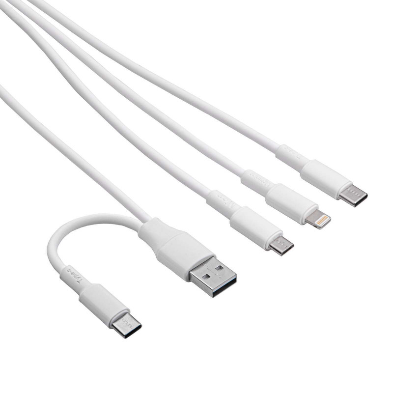 Akyga AK-USB-52 Cable USB de USB-A + USB-C a Micro-USB + USB-C + Lightning, 1,2 m