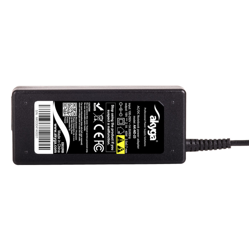 Akyga AK-ND-23 fuente de alimentación para portátil 19 V / 2,1 A, 40 W, 2,5 x 0,7 mm, 1,2 m, para ASUS