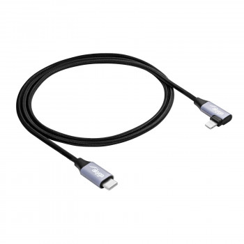 Akyga AK-USB-56 cable USB-C a Lightning trenzado con conector acodado, USB 2.0, 30 W, 1 m, negro