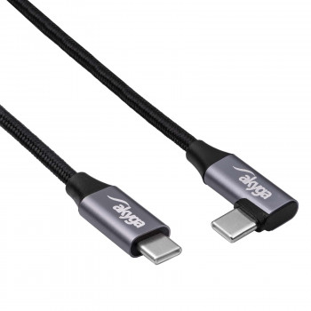 Akyga AK-USB-53 cable USB-C a USB-C trenzado con conector acodado, USB 2.0, 60 W, 0,3 m, negro