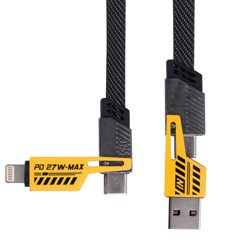 Akyga AK-USB-57 cable 4 en 1 trenzado USB-A/USB-C a USB-C/Lightning, USB 2.0, 65 W, 1 m, gris