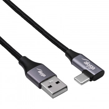 Akyga AK-USB-74 cable trenzado USB-A a USB-C acodado, USB 2.0, 60 W, 1 m, negro