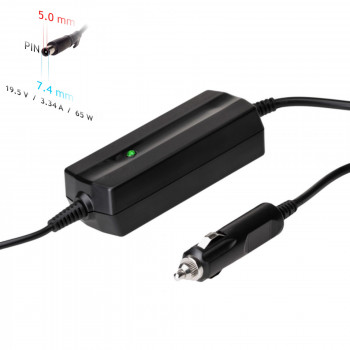 Akyga AK-ND-33 fuente de alimentación para portátil de coche 19,5 V / 3,34 A, 65 W, 7,4 x 5,0 mm + pin, para Dell