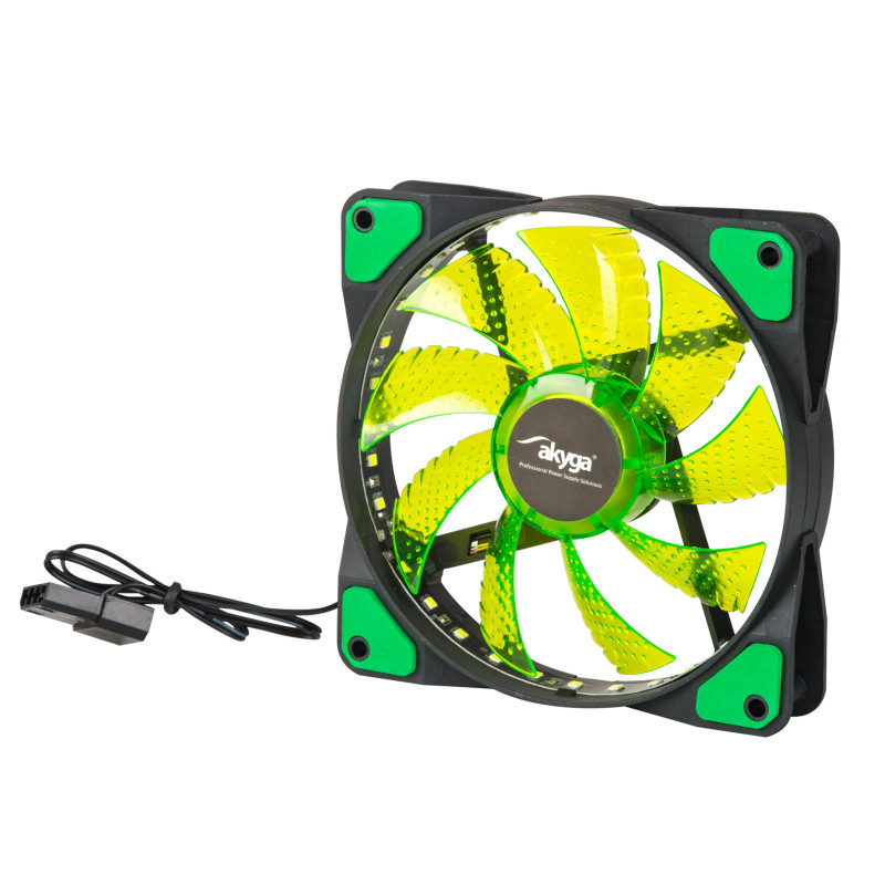 Akyga AW-12E-BG ventilador de caja 120 mm, 33 LED verdes, Molex, negro