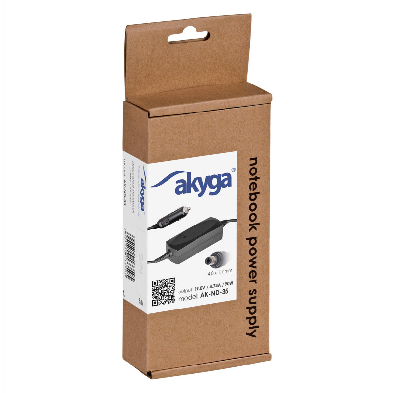 Akyga AK-ND-35 fuente de alimentación para portátil de coche 19 V / 4,74 A, 90 W, 4,8 x 1,7 mm, para HP
