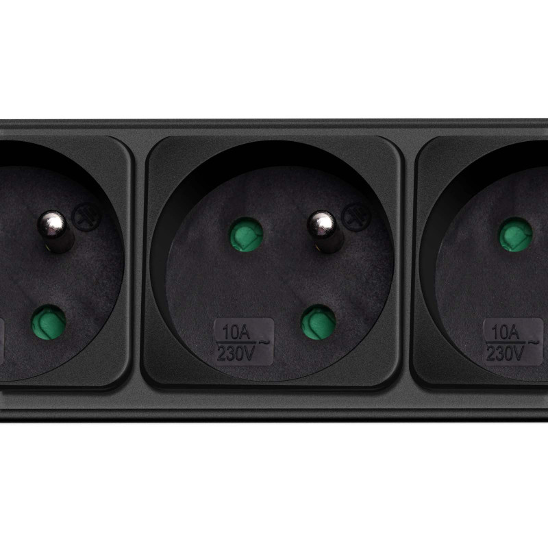 Akyga AK-SP-05B regleta con protección contra sobretensiones, 5 tomas francesas CEE 7/5 (tipo E), interruptor, 3 m, negra