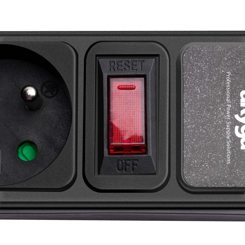 Akyga AK-SP-05B regleta con protección contra sobretensiones, 5 tomas francesas CEE 7/5 (tipo E), interruptor, 3 m, negra