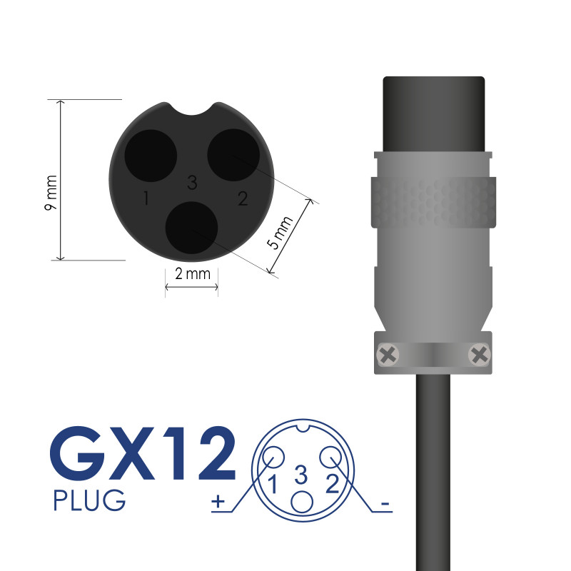 Akyga AK-EV-02 cargador para bicicletas eléctricas y patinetes eléctricos con batería de 24 V, 29,4 V / 2 A, 60 W, conector hembra GX12 9 mm, 1 m