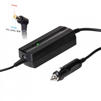 Akyga AK-ND-36 fuente de alimentación para portátil de coche 19 V / 4,74 A, 90 W, 5,5 x 2,5 mm, para ASUS / Toshiba