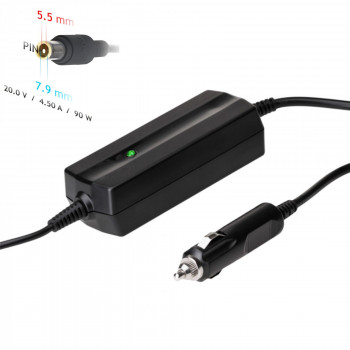 Akyga AK-ND-39 fuente de alimentación para portátil de coche 20 V / 4,5 A, 90 W, 7,9 x 5,5 mm + pin, para Lenovo