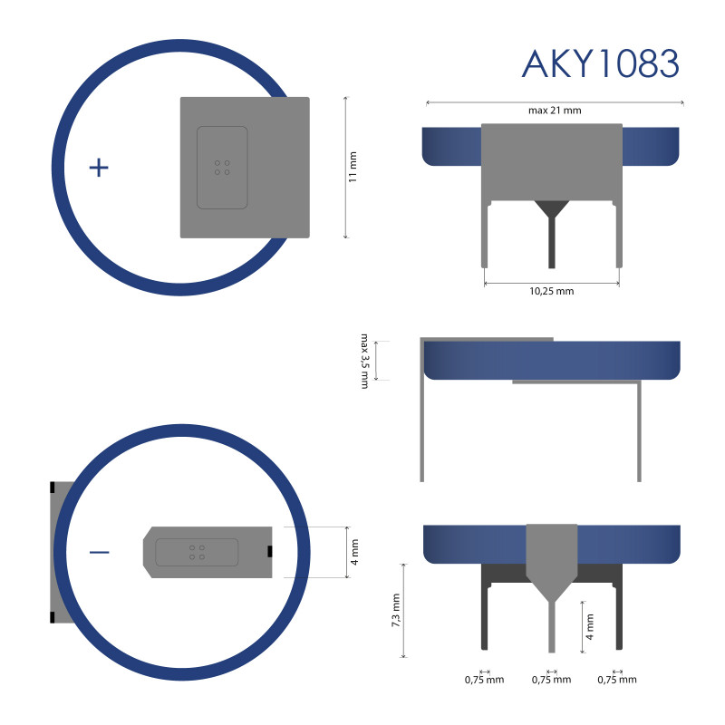 Akyga AKY1083 pila de litio CR2032 HP3CL 3 V 210 mAh con 3 pines, paso 17,8 mm (THT)