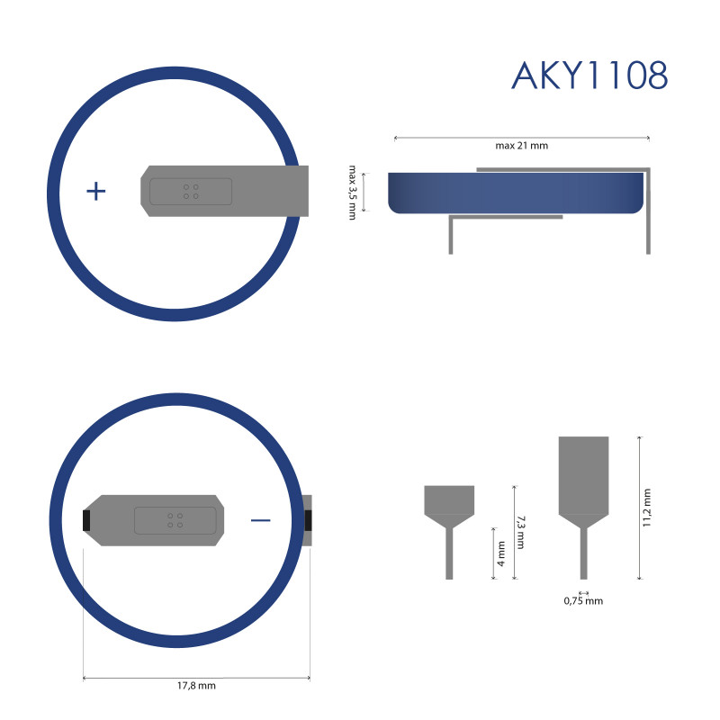 Akyga AKY1108 pila de litio CR2032 HP2C 3 V 210 mAh con 2 pines, paso 17,8 mm (THT)