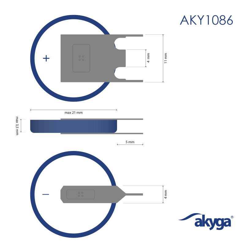 Akyga AKY1086 pila de litio CR2032 PP3A 3 V 210 mAh con 3 pines, paso 4 mm (THT)