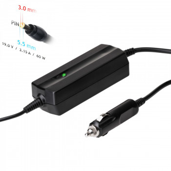 Akyga AK-ND-38 fuente de alimentación de coche para portátil 19 V / 3,16 A, 60 W, 5,5 x 3,0 mm + pin, para Samsung